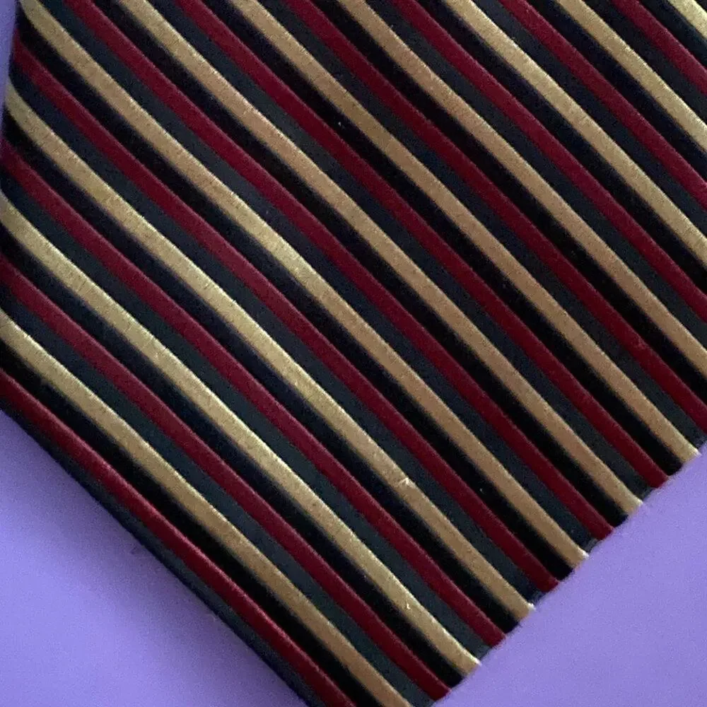 PRONTO.UOMO Men's 100% Silk Neck Tie X Long Diagonal Stripe  Black Burgundy Gold